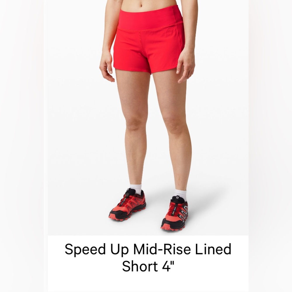 Lululemon Speed Up Mid-Rise Lined Short 4” Carnation Red Size 6